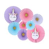Deco Waaierset Unicorn (8 stuks) - Magische Feestdecoratie