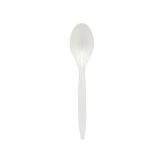 Set van 50 stevige witte plastic lepels, groot formaat (4 x 17,5 cm).