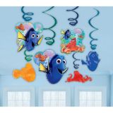 Decoratiespiralen met Finding Dory-thema met afbeeldingen van Dory, Nemo en Hank in verschillende lengtes. Perfect voor feestelijke decoratie!