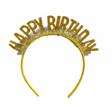 Glitter Diadeem Happy Birthday Goud