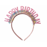 Glitter Diadeem Happy Birthday Roze