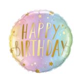 Folieballon Happy Birthday Pastel Ombre & Stars (45cm)