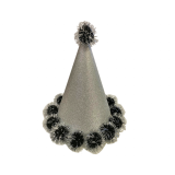 Glitter Feesthoed Zilver + Pompoms