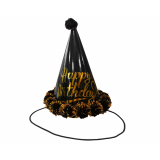 Gouden feesthoed met roze pompoms