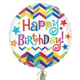 Folieballon Happy Birthday! Chevron Star