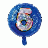 Folieballon Holografisch Cijfer 5 Blauw