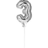 Mini Folieballon Caketopper Zilver Cijfer 3