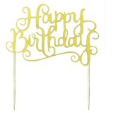 Glitter Cake Topper 'Happy Birthday' Goud 