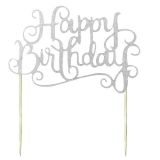 Glitter Cake Topper 'Happy Birthday' Zilver