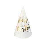 Feesthoedjes Happy Birthday Wit/Goud (6st)