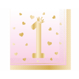 Servetten 1st Birthday Roze (16st) 