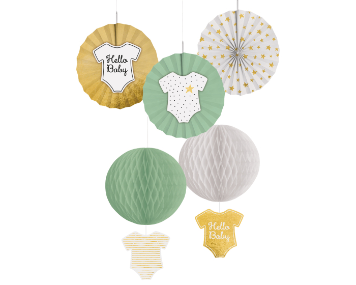 Decoratie Kit Hello Baby Groen/Goud (5st) afbeelding