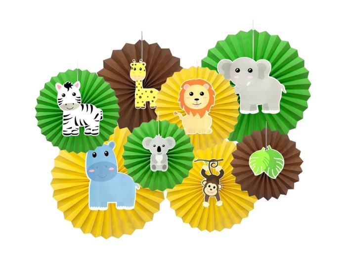 Deco Waaierset Jungle Dieren - 8 stuks afbeelding