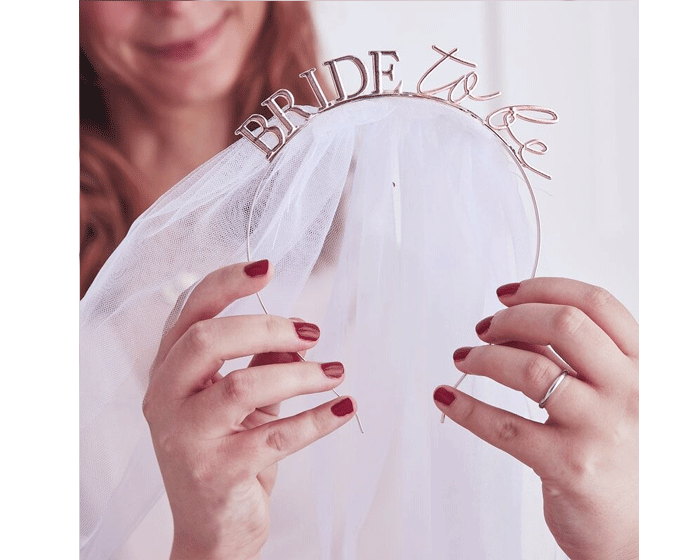 Diadeem Bride To Be met sluier Roségoud afbeelding