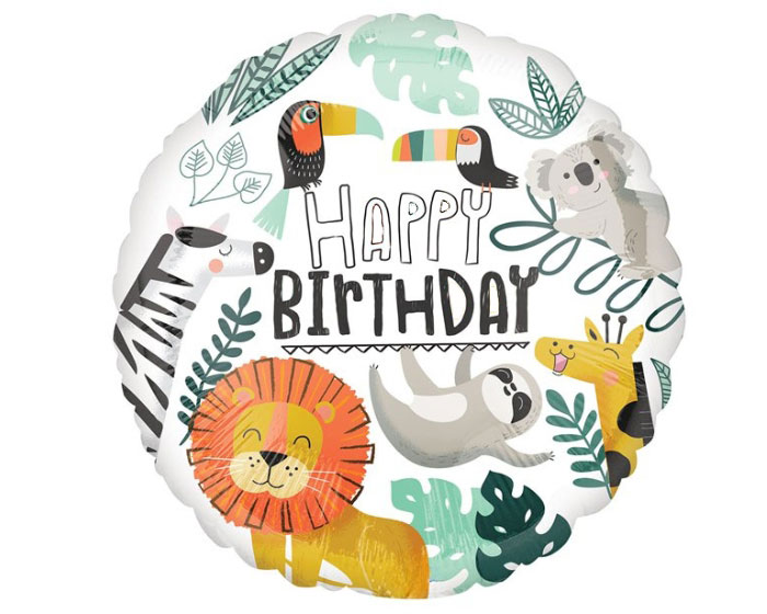 Folieballon Happy Birthday Jungle Dieren (45cm) afbeelding