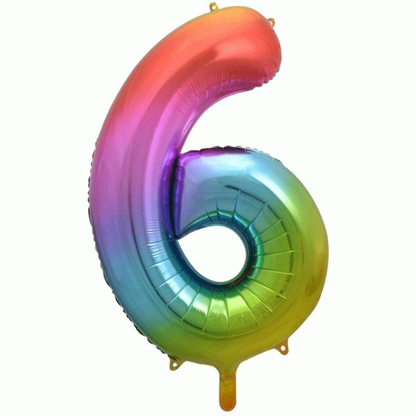 Folieballon Cijfer 6 Regenboog XL afbeelding