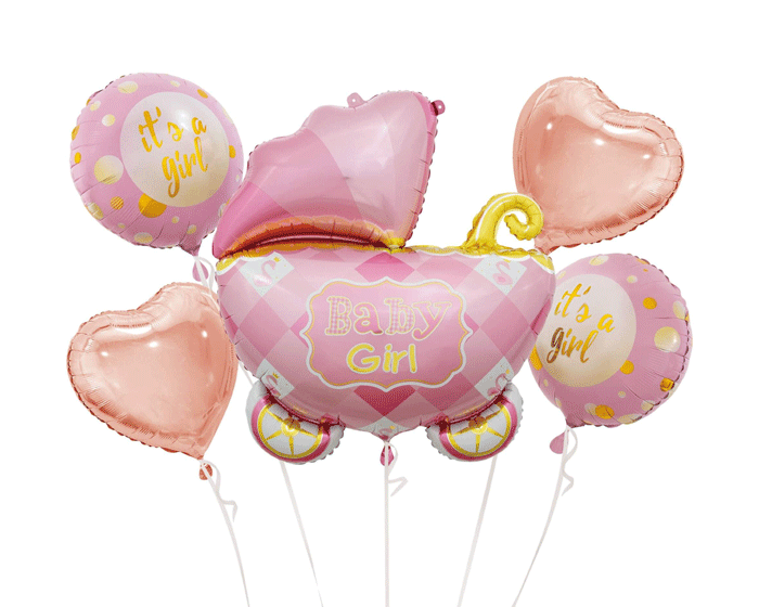Folieballon Boeket Baby Girl Kinderwagen (5st) afbeelding