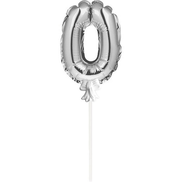 Mini Folieballon Caketopper Zilver Cijfer 0 afbeelding