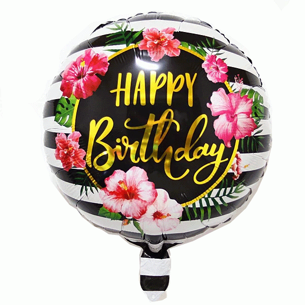 Folieballon Happy Birthday Tropische Bloemen afbeelding