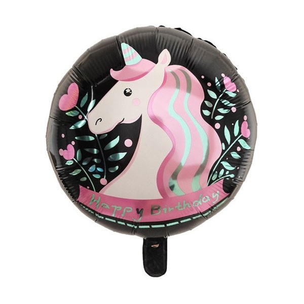 Folieballon Unicorn Happy Birthday Zwart afbeelding