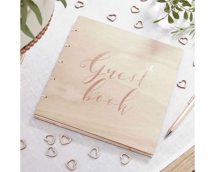 Houten Gastenboek Roségoud Ginger Ray afbeelding