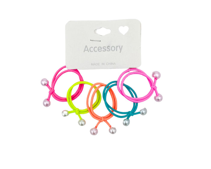 Haarelastiekjes Dubbel Neon met parels (5st) afbeelding