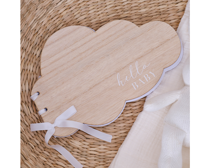 Houten Gastenboek Hello Baby Wolkje Ginger Ray afbeelding