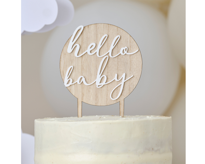 Houten&Acryllen Taarttopper Hello Baby Ginger Ray afbeelding