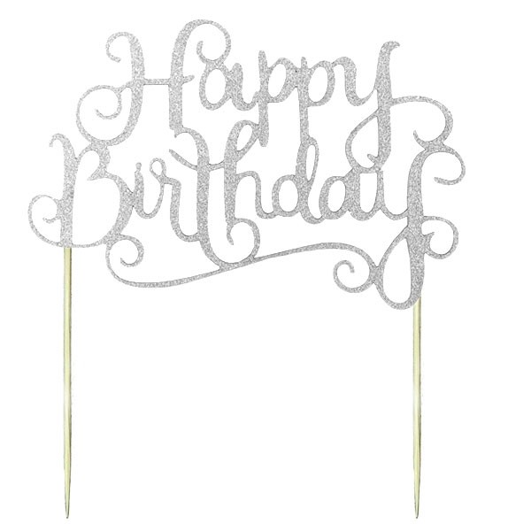 Glitter Cake Topper'Happy Birthday'Zilver afbeelding