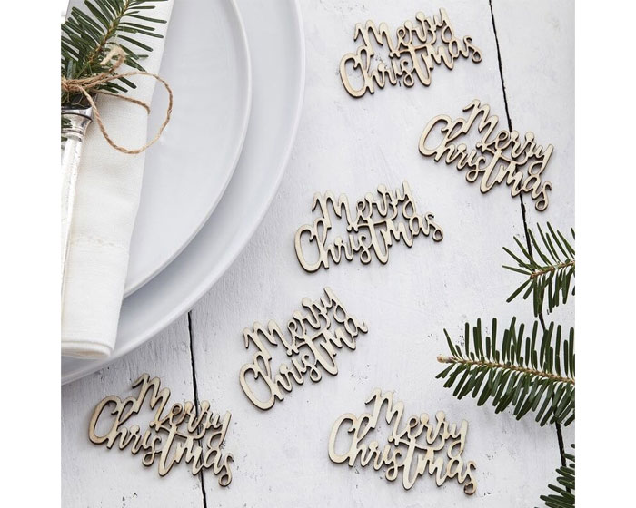 Tafelconfetti Merry Christmas Hout Ginger Ray (20st) afbeelding