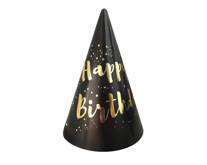 Feesthoedjes Happy Birthday Zwart/Goud (6st) afbeelding