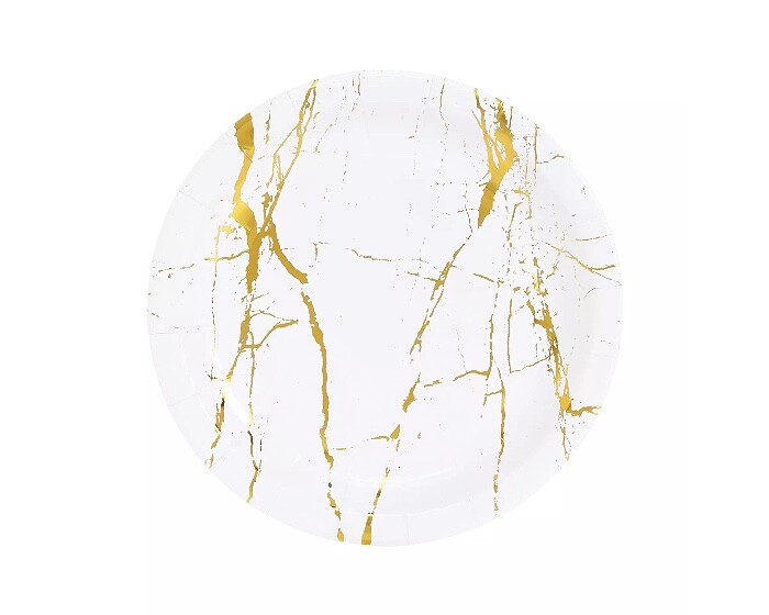 Kartonnen Bordjes Marble Goud 18cm (20st) afbeelding