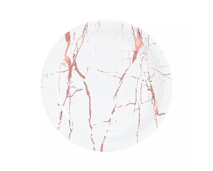 Kartonnen Bordjes Marble Roségoud 18cm (20st) afbeelding