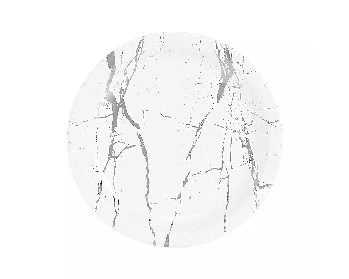 Kartonnen Bordjes Marble Zilver 18cm (20st) afbeelding