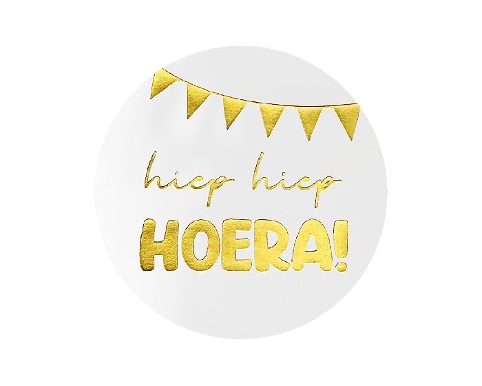 Stickers Hiep Hiep Hoera! Wit/Goud (24st) afbeelding