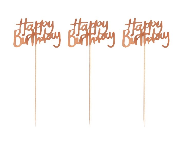 Prikkers Happy Birthday Roségoud (12st) afbeelding
