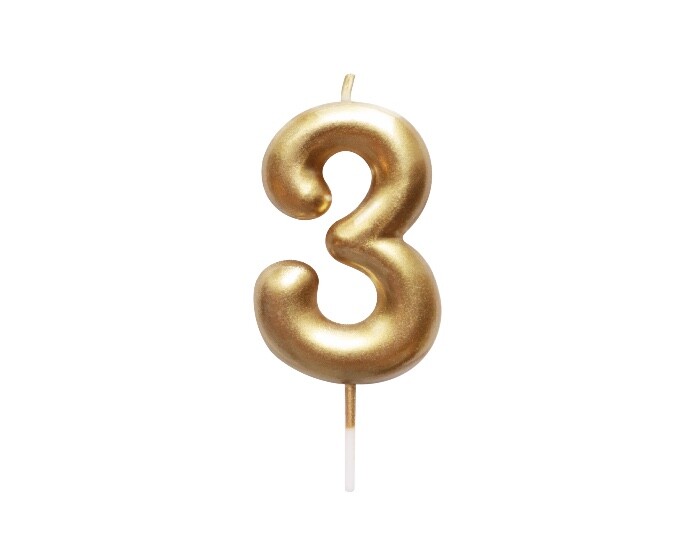 Verjaardagskaars Cijfer 3 Goud afbeelding
