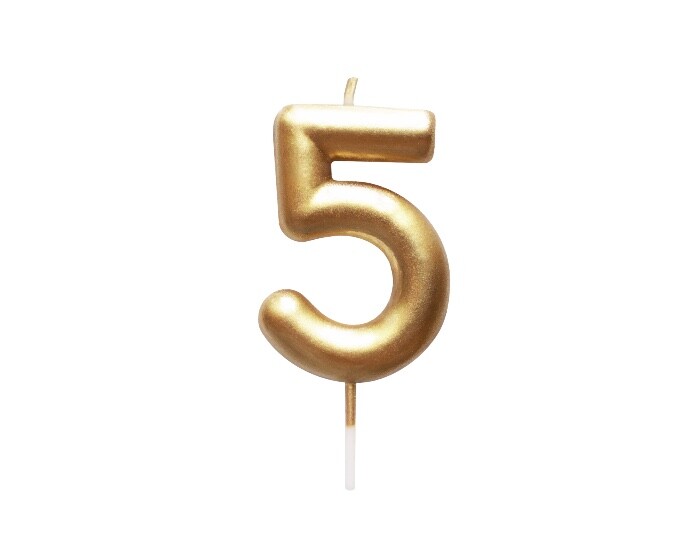Verjaardagskaars Cijfer 5 Goud afbeelding