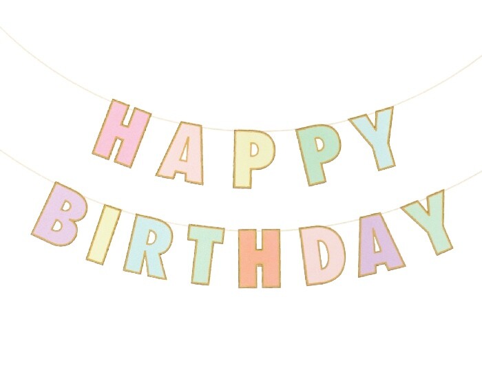Slinger Happy Birthday Pastel met gouden rand afbeelding