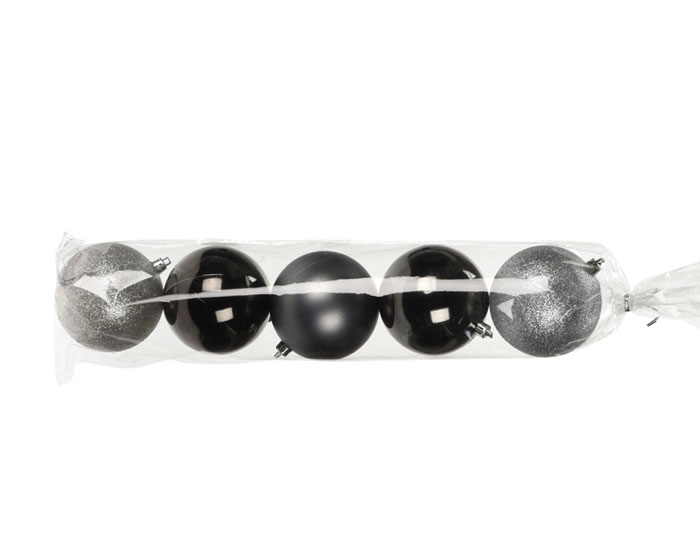 Kerstballen Zwart/Zilver 80mm (5st) afbeelding