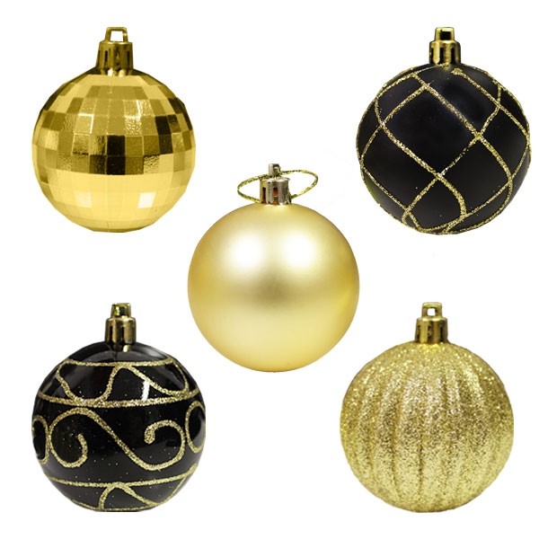 Kerstballen Black&Gold -Ø 7cm - 30 stuks afbeelding