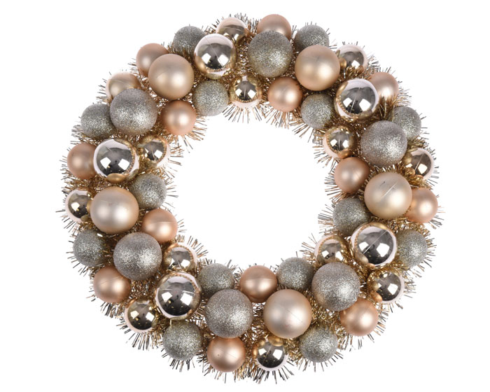 Kerstkrans Champagne met ballen - 39 cm afbeelding
