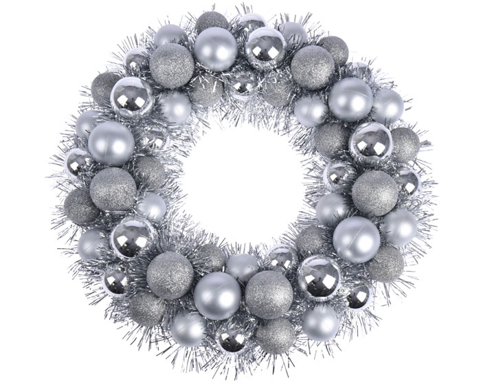 Kerstkrans Zilver met ballen - 39 cm - 1 stuk afbeelding