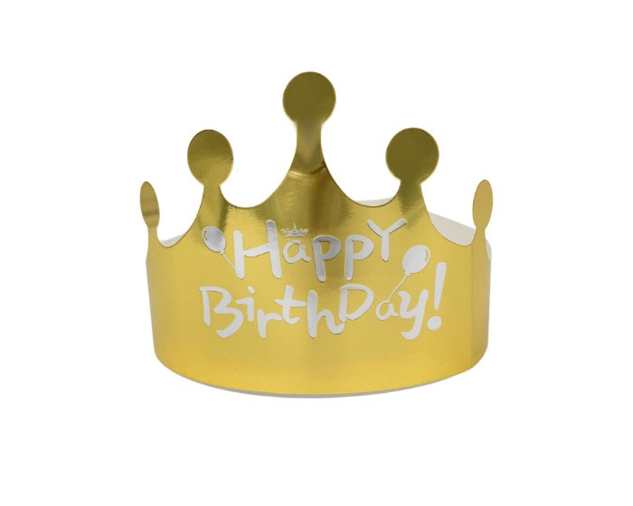 Papieren Kroontjes Happy Birthday Goud - 3 stuks afbeelding