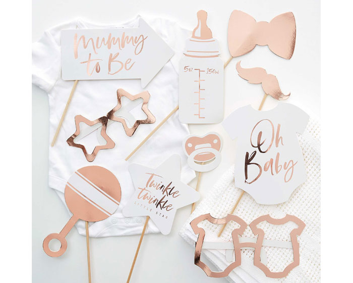 * Photobooth Props Babyshower Roségoud Ginger Ray (10st) afbeelding