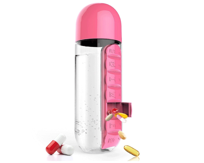 Waterfles met Pillendoos Roze afbeelding