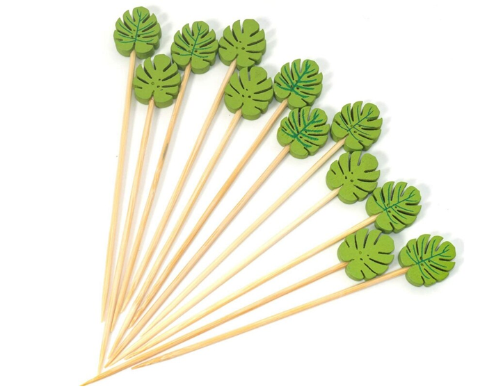 Cocktailprikkers Blad Hout (24st) afbeelding