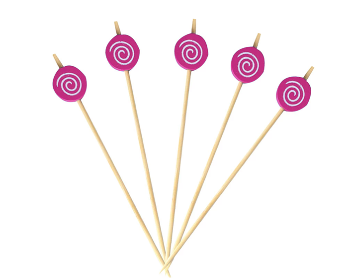 Cocktailprikkers Candy Swirl Hout Roze (24st) afbeelding