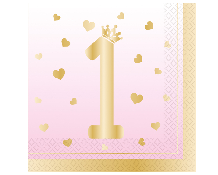Servetten 1st Birthday Roze (16st) afbeelding