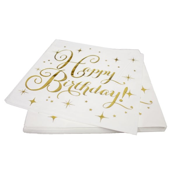 Servetten Happy Birthday Wit&Goud - 20 stuks afbeelding